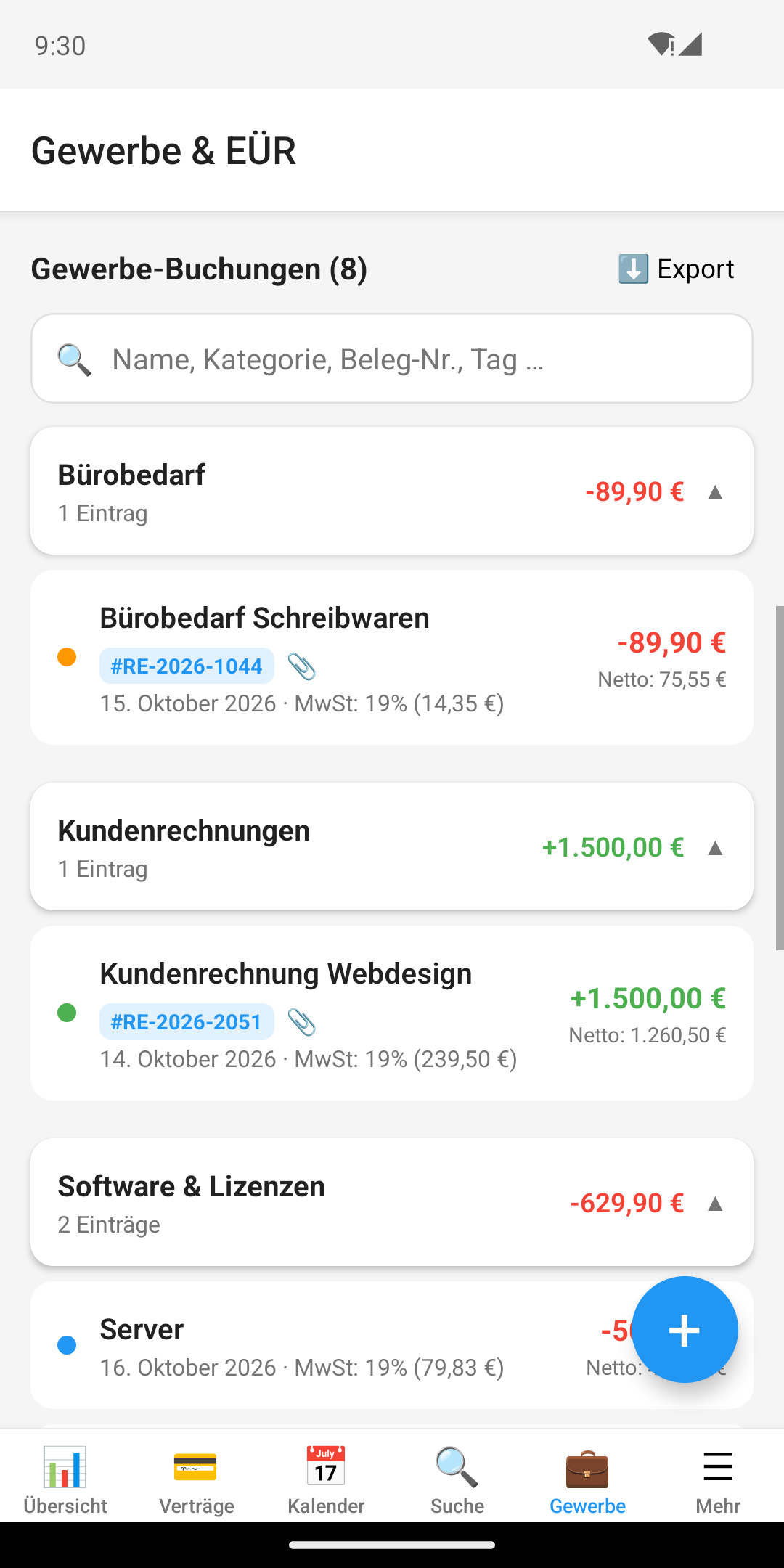 Gewerbe-Buchungen