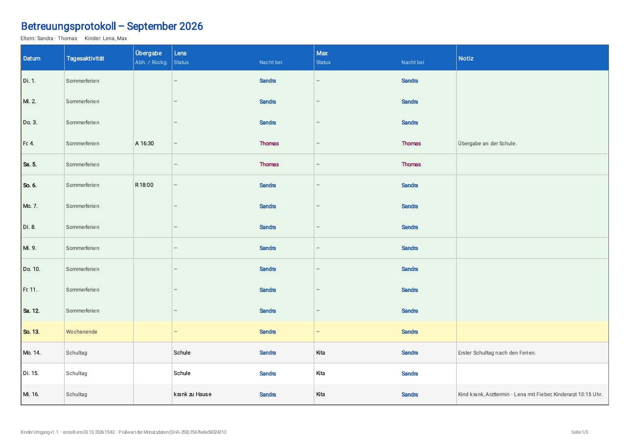 Beispiel: Betreuungsprotokoll September 2026 als PDF